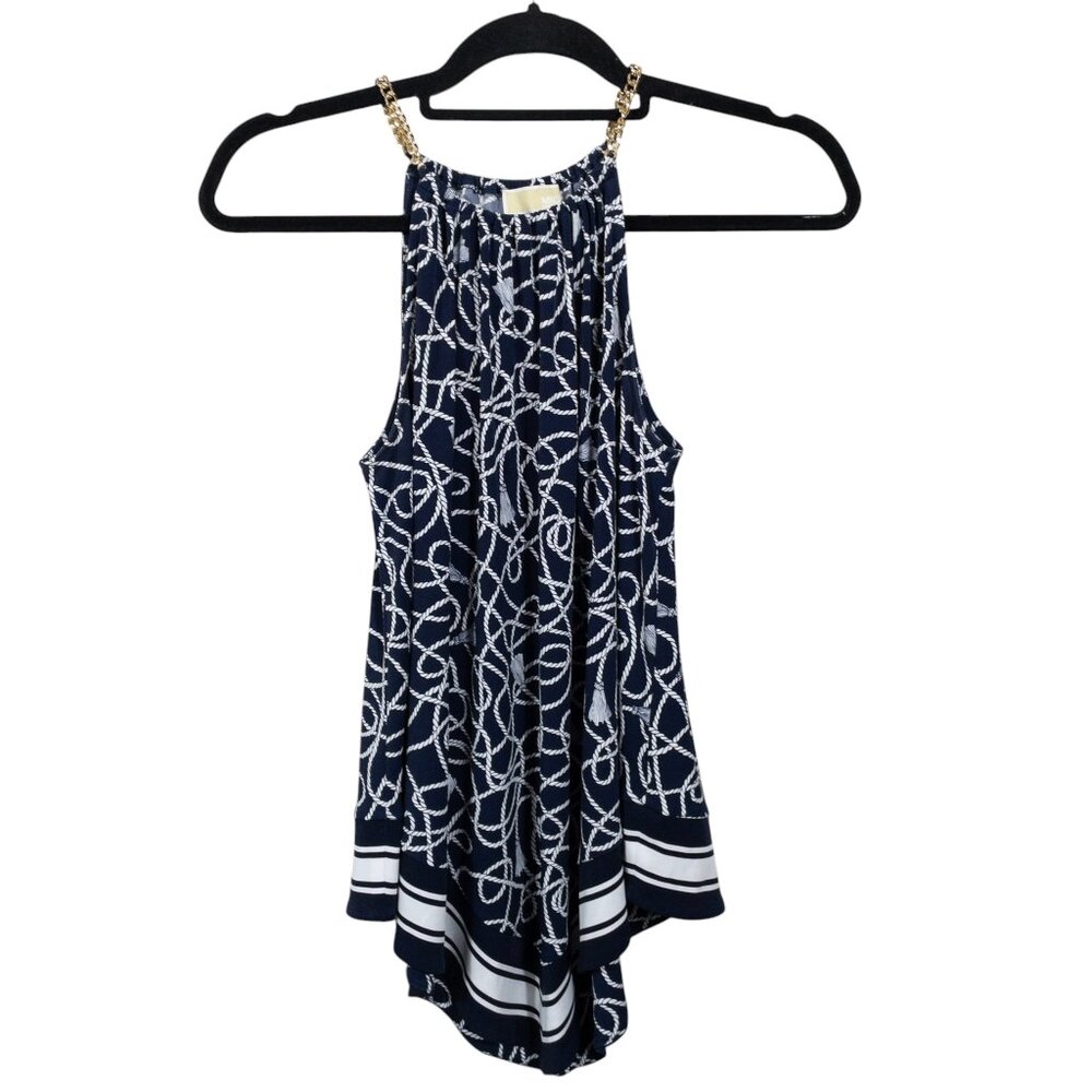 Michael Kors Nautical Gold Chain Strap Navy SZ XS Bandana Top Rope Print